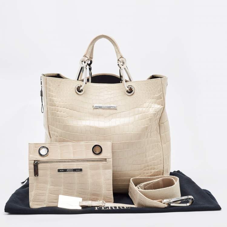 Pre Owned Gianfranco Ferre Cream Alligator Grommete Tote