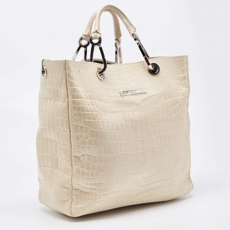 Pre Owned Gianfranco Ferre Cream Alligator Grommete Tote