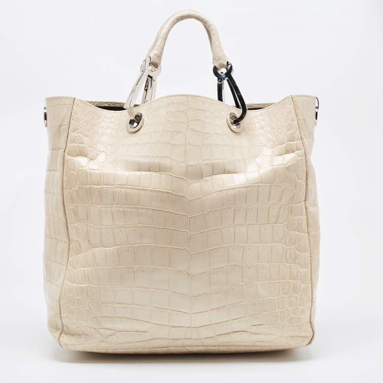 Pre Owned Gianfranco Ferre Cream Alligator Grommete Tote
