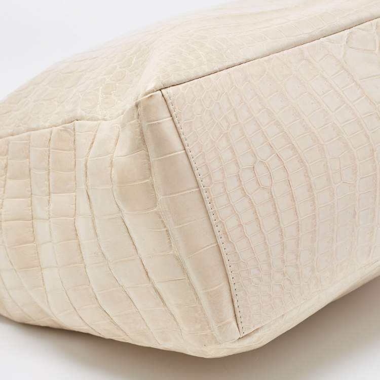 Pre Owned Gianfranco Ferre Cream Alligator Grommete Tote