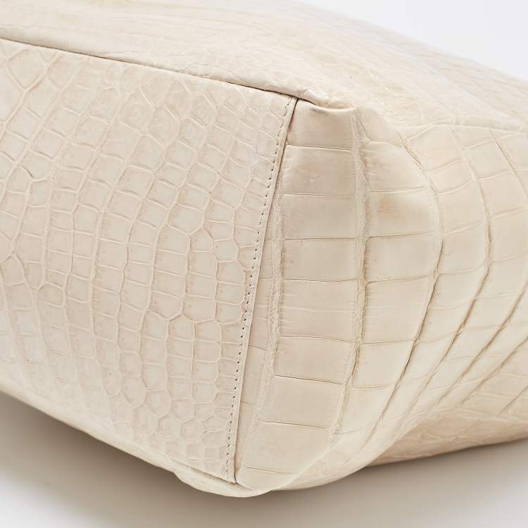 Pre Owned Gianfranco Ferre Cream Alligator Grommete Tote