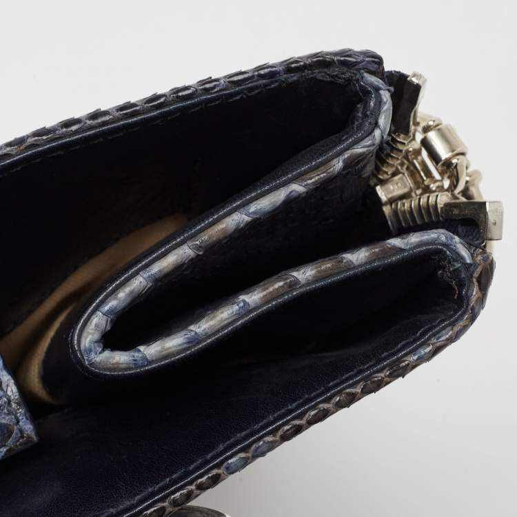 Pre Owned Gianfranco Ferre Blue Python Oversized Zip Clutch