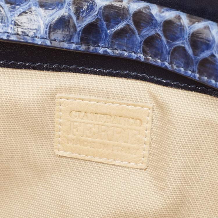 Pre Owned Gianfranco Ferre Blue Python Oversized Zip Clutch
