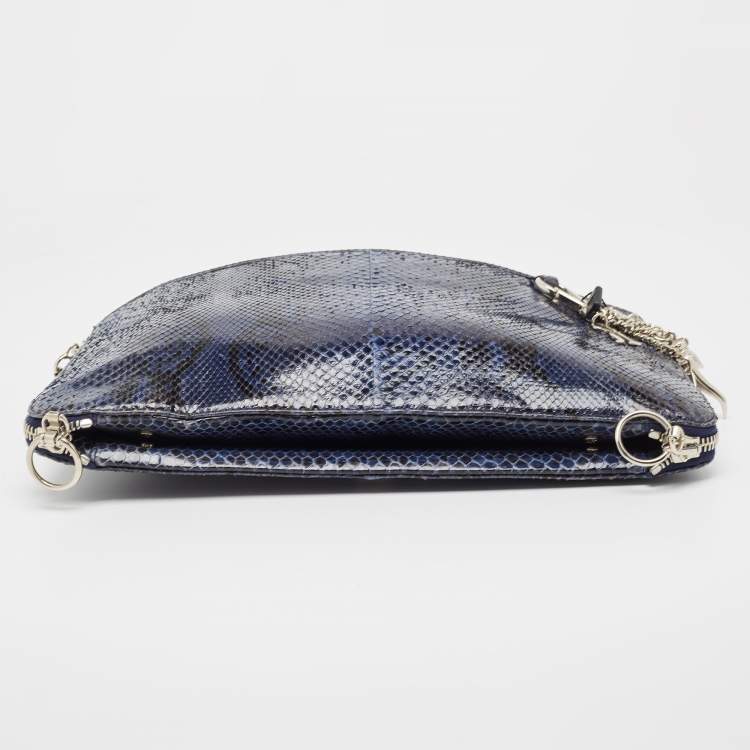 Pre Owned Gianfranco Ferre Blue Python Oversized Zip Clutch