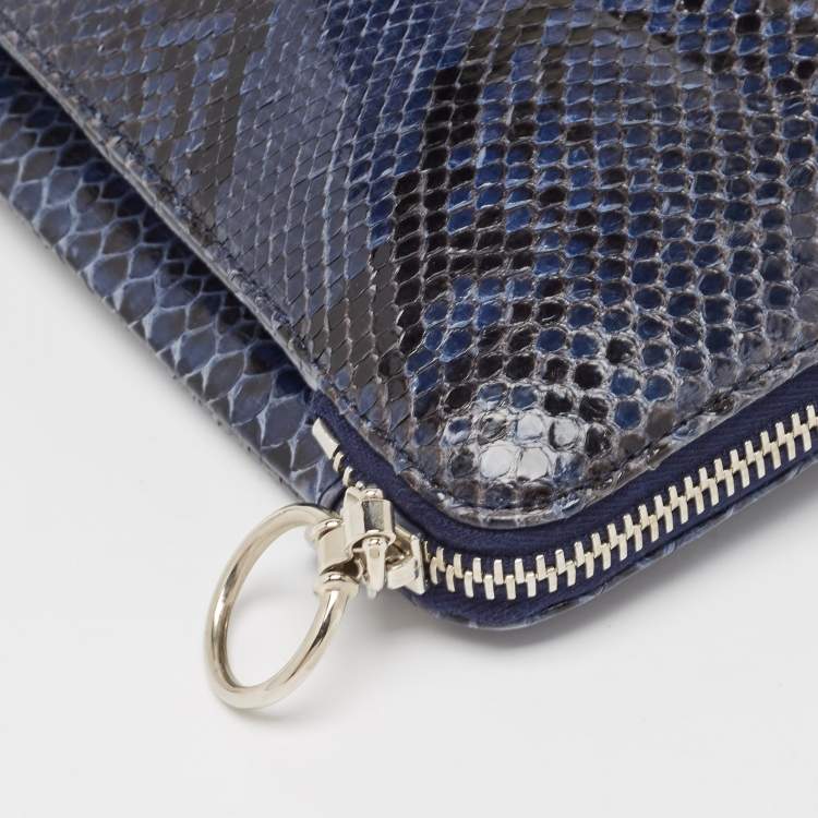 Pre Owned Gianfranco Ferre Blue Python Oversized Zip Clutch