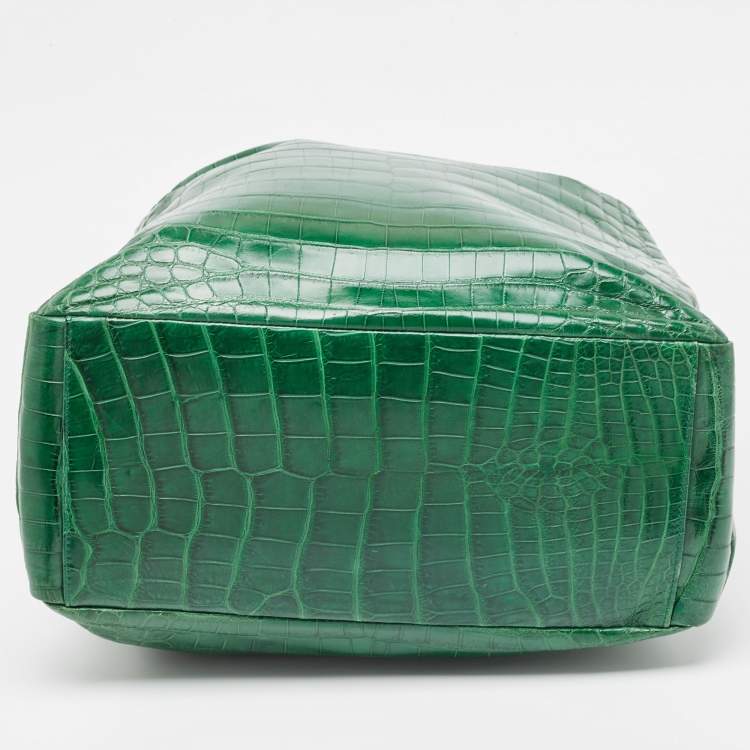 Pre Owned Gianfranco Ferre Green Crocodile Grommet Tote