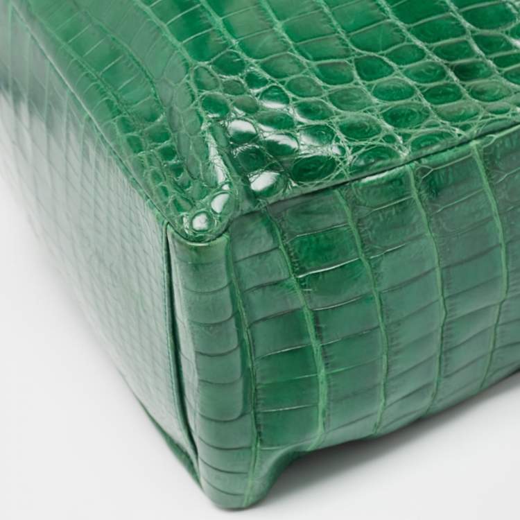 Pre Owned Gianfranco Ferre Green Crocodile Grommet Tote