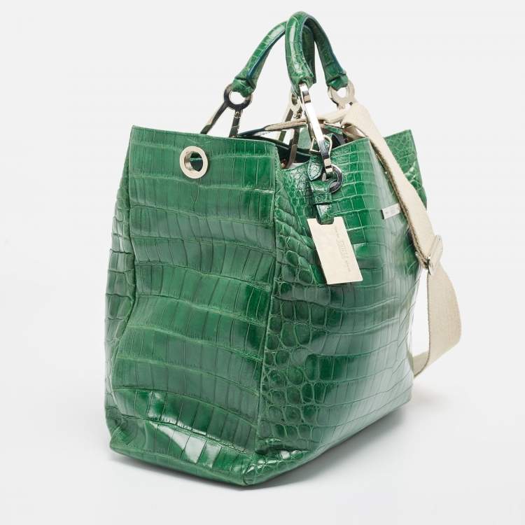 Pre Owned Gianfranco Ferre Green Crocodile Grommet Tote