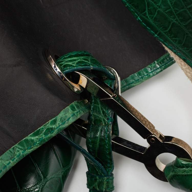 Pre Owned Gianfranco Ferre Green Crocodile Grommet Tote