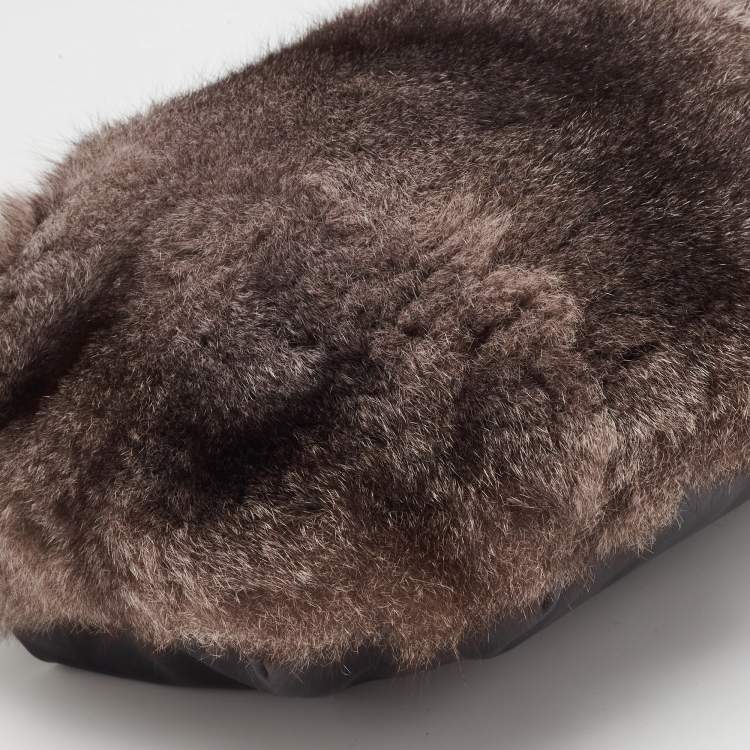 Pre Owned Gianfranco Ferre Black/Green Rabbit Fur, Croc and Leather Zip Hobo
