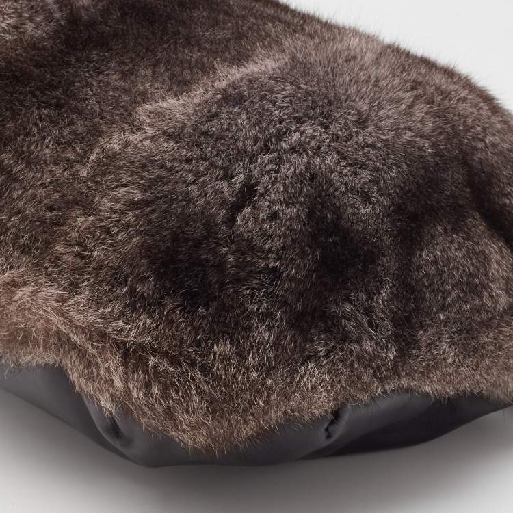 Pre Owned Gianfranco Ferre Black/Green Rabbit Fur, Croc and Leather Zip Hobo