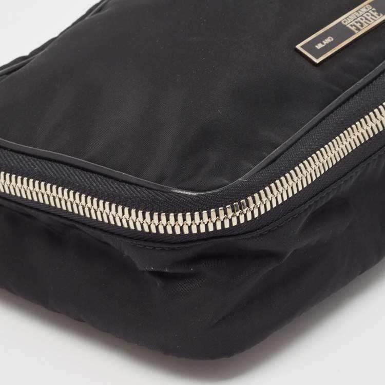 Pre Owned Gianfranco Ferre Black Canvas Zip Around Clutch
