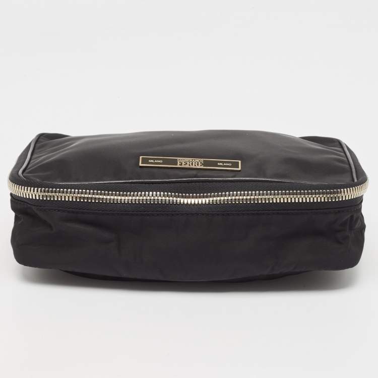Pre Owned Gianfranco Ferre Black Canvas Zip Around Clutch