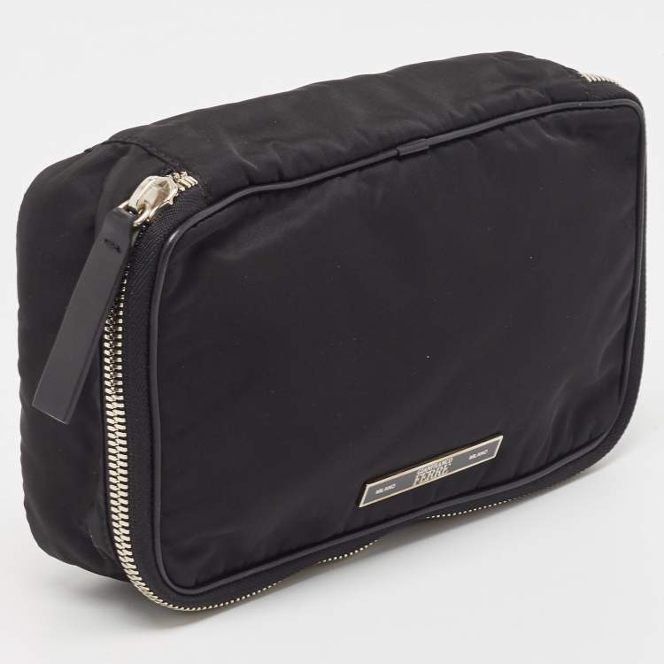Pre Owned Gianfranco Ferre Black Canvas Zip Around Clutch