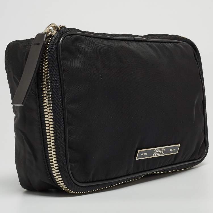 Pre Owned Gianfranco Ferre Black Nylon Zip Around Pouch