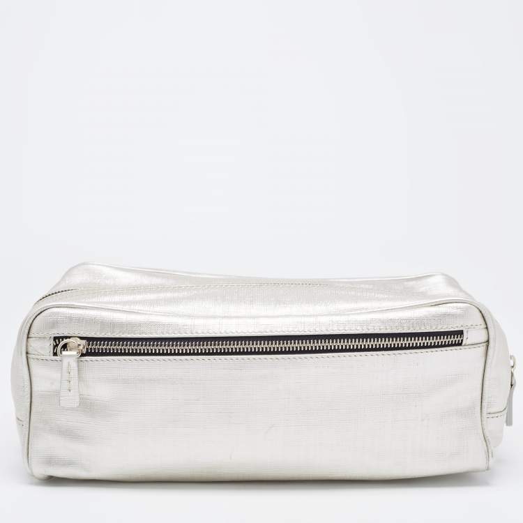 Pre Owned Gianfranco Ferre Silver Leather Oversized Pouch