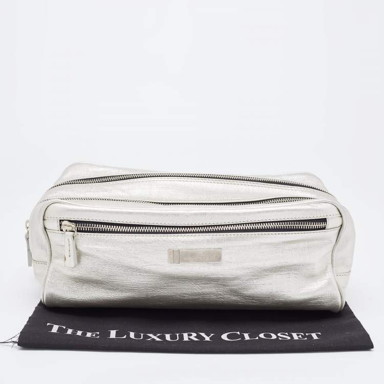 Pre Owned Gianfranco Ferre Silver Leather Oversized Pouch