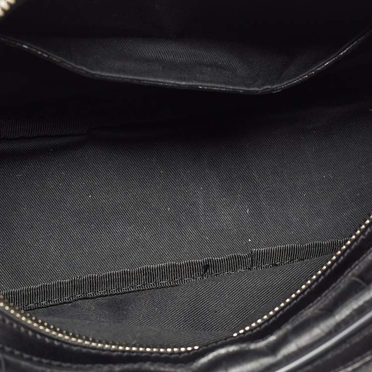 Pre Owned Gianfranco Ferre Black Croc Embossed Leather Oversized Pouch
