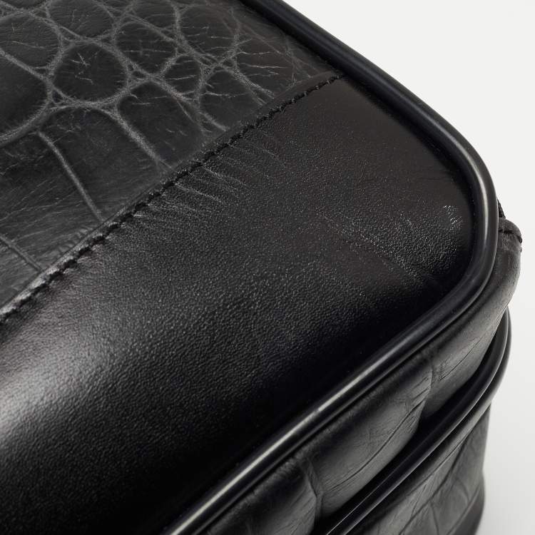 Pre Owned Gianfranco Ferre Black Croc Embossed Leather Oversized Pouch