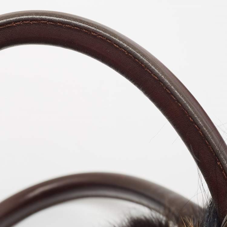 Pre Owned Gianfranco Ferre Brown/Black Fur Charm Frame Satchel
