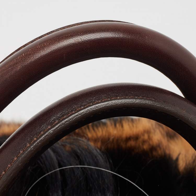 Pre Owned Gianfranco Ferre Brown/Black Fur Charm Frame Satchel