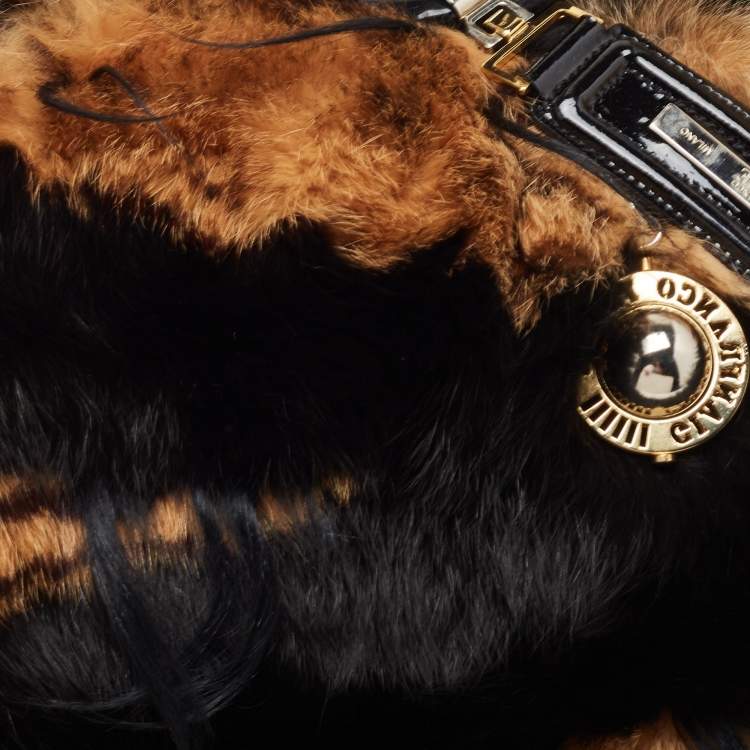 Pre Owned Gianfranco Ferre Brown/Black Fur Charm Frame Satchel