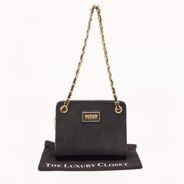 Pre Owned Gianfranco Ferre Black Patent Leather Chain Shoulder Bag