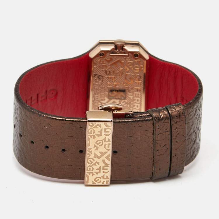 Pre Owned GF Ferre Brown Rose Gold Plated Stainless Steel Leather 9049L Women's Wristwatch 41 mm 