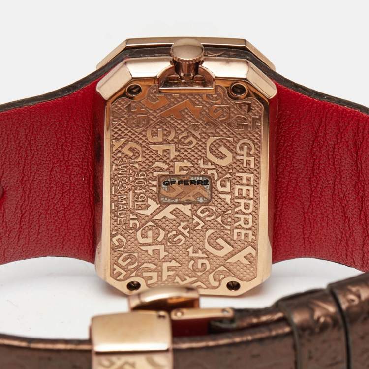 Pre Owned GF Ferre Brown Rose Gold Plated Stainless Steel Leather 9049L Women's Wristwatch 41 mm 