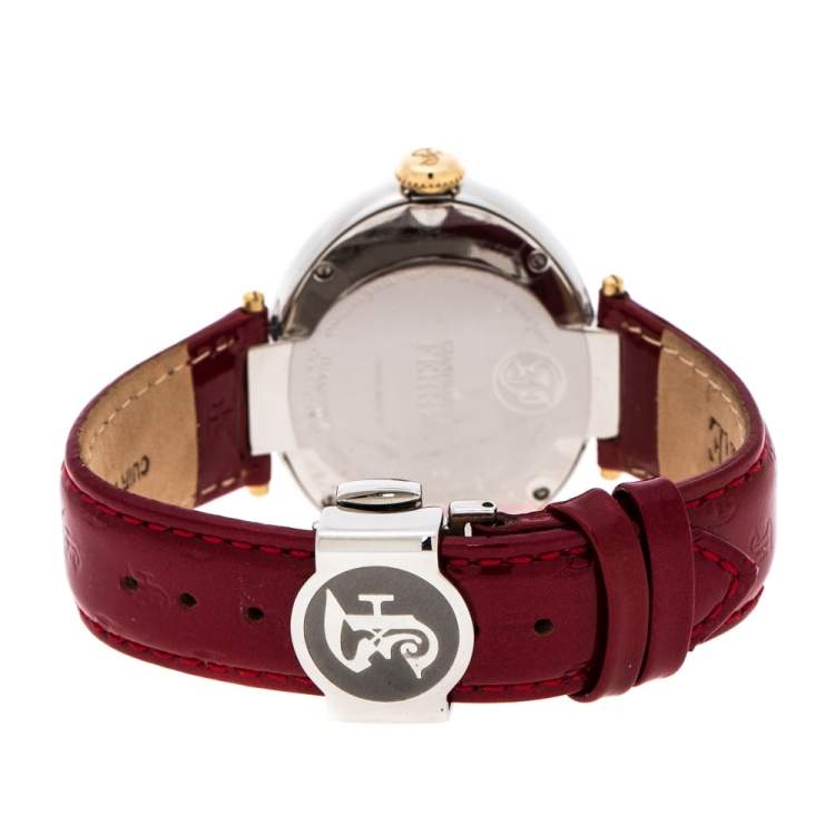 Pre Owned Gianfranco Ferre Red White Stainless Steel Diamond Collection Oval Watch 44 mm