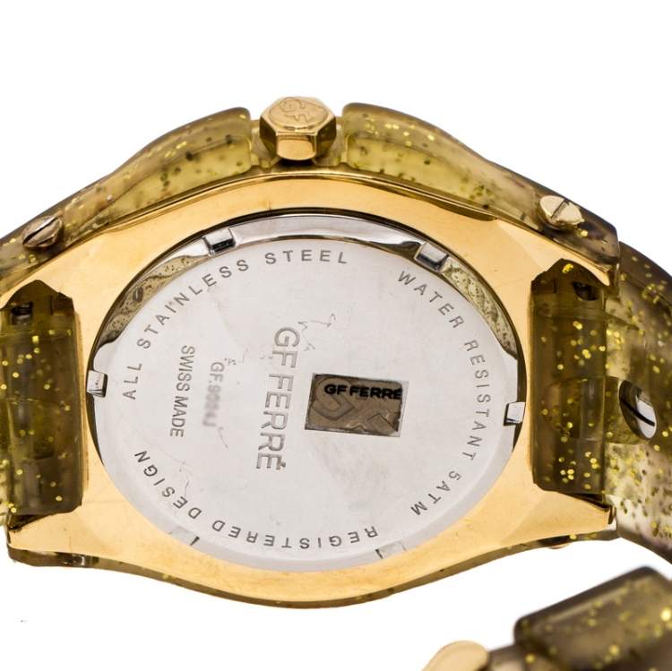 Pre Owned GF Ferre Yellow Gold Plated Stainless Steel Rubber GF.9024J Women's Wristwatch 45 mm
