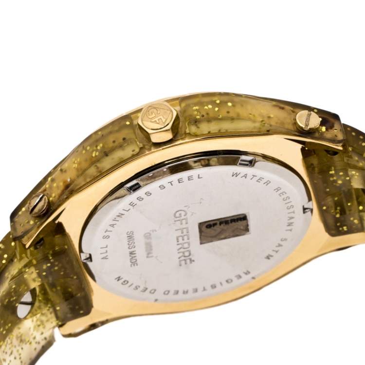 Pre Owned GF Ferre Yellow Gold Plated Stainless Steel Rubber GF.9024J Women's Wristwatch 45 mm