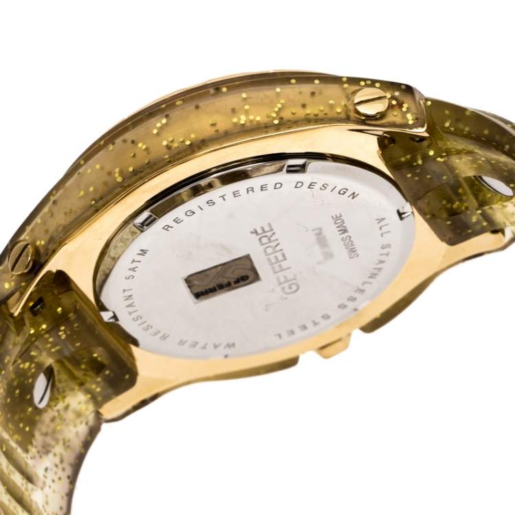 Pre Owned GF Ferre Yellow Gold Plated Stainless Steel Rubber GF.9024J Women's Wristwatch 45 mm