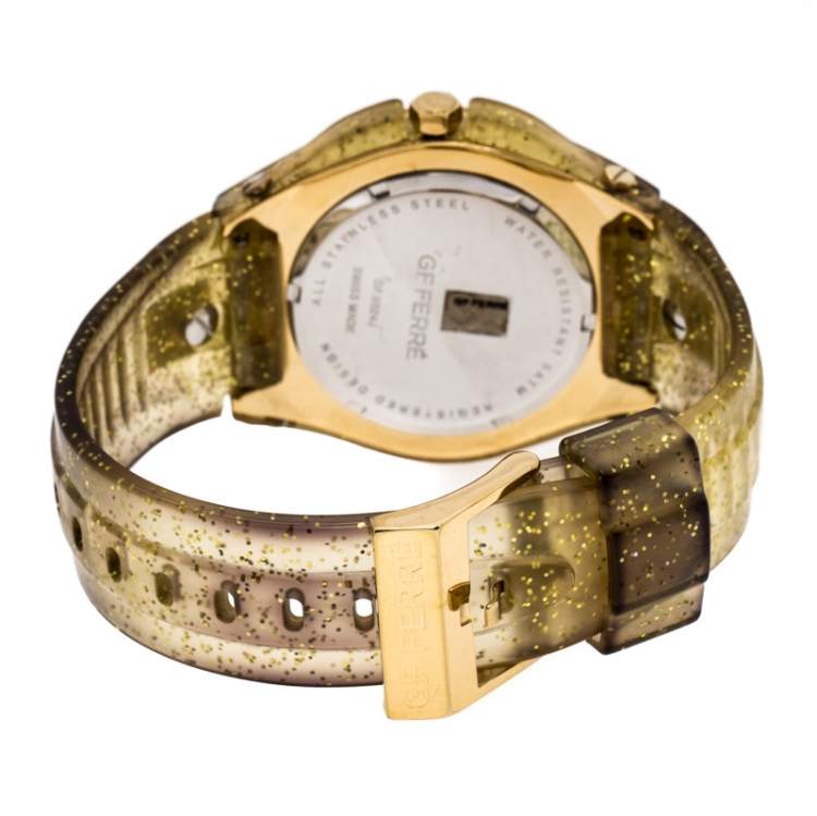 Pre Owned GF Ferre Yellow Gold Plated Stainless Steel Rubber GF.9024J Women's Wristwatch 45 mm