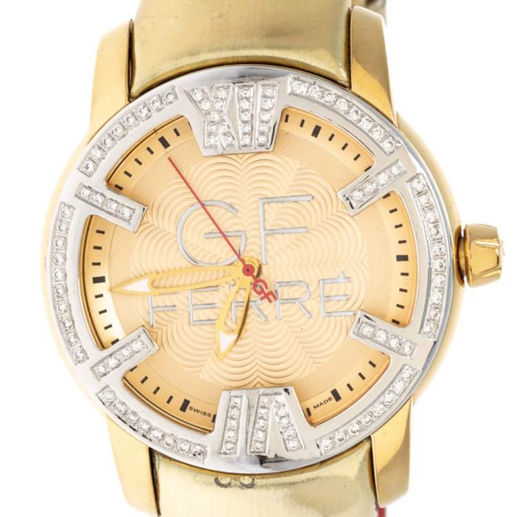 Pre Owned GF Ferre Gold Two Tone Stainless Steel Diamond 9065B Women's Wristwatch 40 MM