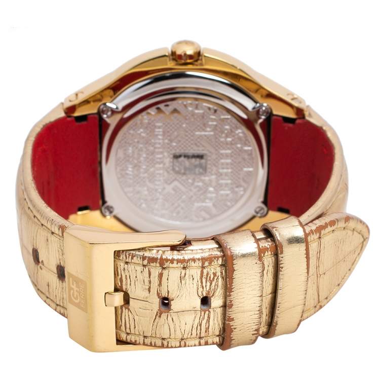 Pre Owned Gianfranco Ferre Gold Tone Stainless Steel 9040J Limited Edition Diamond Unisex Wristwatch 44MM