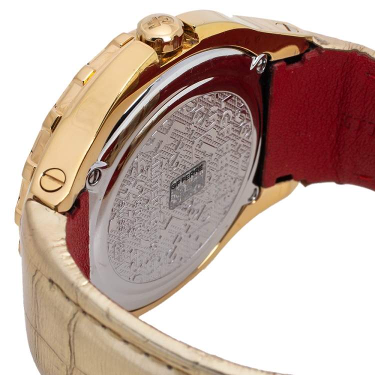 Pre Owned Gianfranco Ferre Gold Tone Stainless Steel 9040J Limited Edition Diamond Unisex Wristwatch 44MM