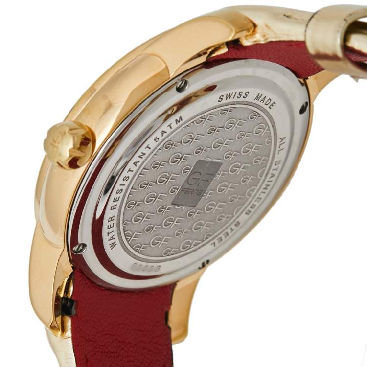 Pre Owned GF Ferre Champagne Gold Plated Stainless Steel Leather 9065B Women's Wristwatch 42 mm