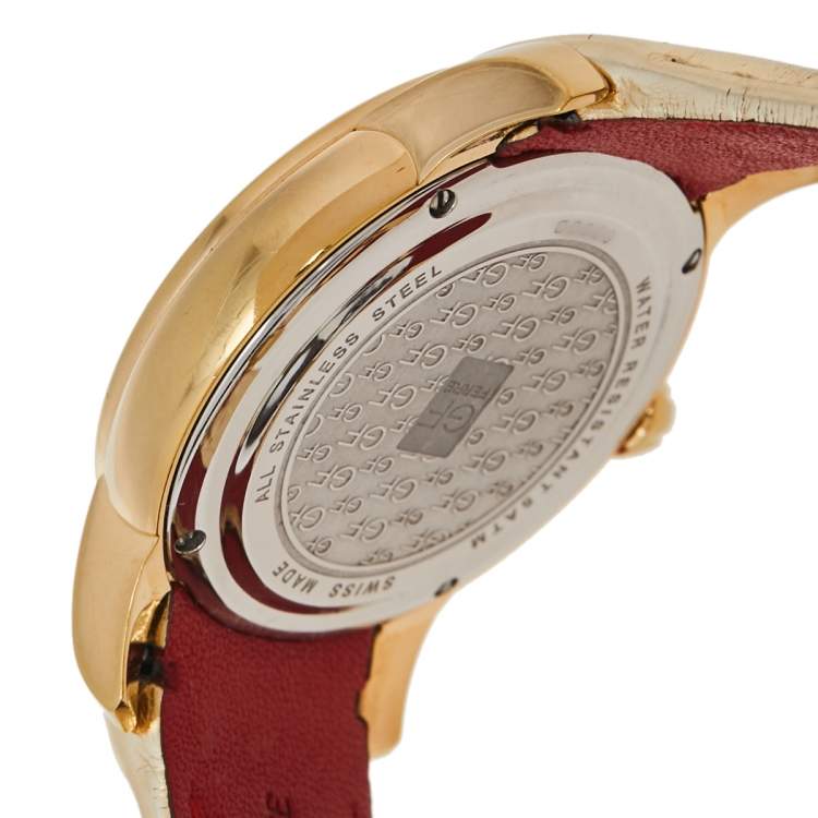 Pre Owned GF Ferre Champagne Gold Plated Stainless Steel Leather 9065B Women's Wristwatch 42 mm