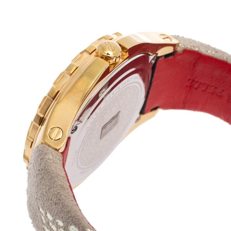 Pre Owned GF Ferre Mother of Pearl Gold Plated Stainless Steel Leather 9062J Women's Wristwatch 40 mm