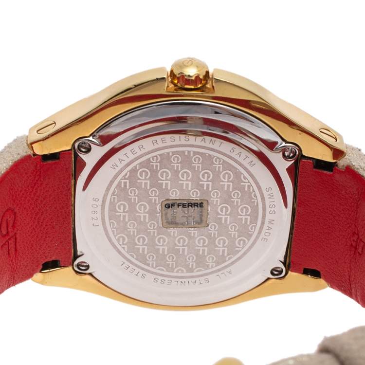 Pre Owned GF Ferre Mother of Pearl Gold Plated Stainless Steel Leather 9062J Women's Wristwatch 40 mm