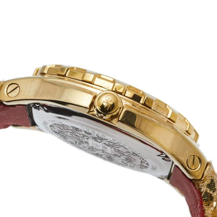 Pre Owned GF Ferre Mother of Pearl Gold Plated Stainless Steel Leather 9062J Women's Wristwatch 43 mm