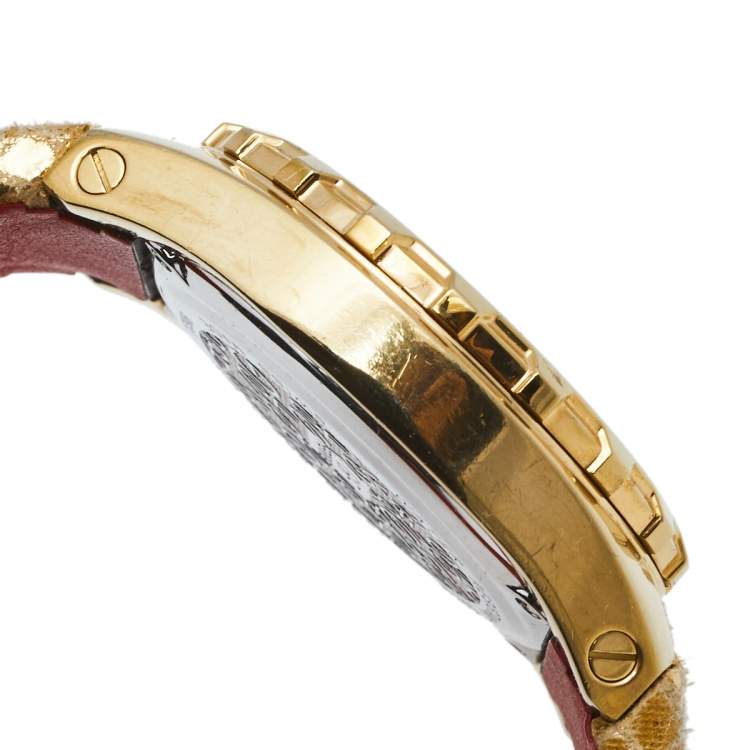 Pre Owned GF Ferre Mother of Pearl Gold Plated Stainless Steel Leather 9062J Women's Wristwatch 43 mm