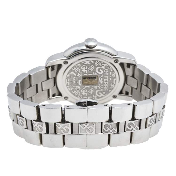 Pre Owned GF Ferre Silver Stainless Steel Diamond 9025L Women's Wristwatch 34 mm
