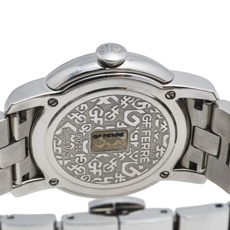 Pre Owned GF Ferre Silver Stainless Steel Diamond 9025L Women's Wristwatch 34 mm