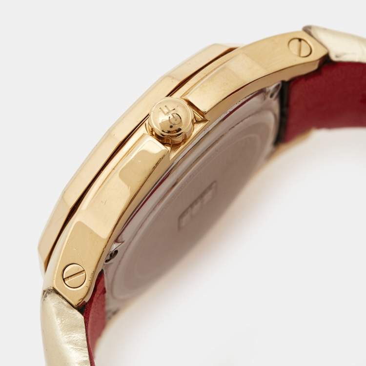 Pre Owned GF Ferre Champagne Gold Plated Stainless Steel Leather 9074J Women's Wristwatch 44 mm