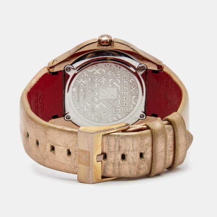 مملوكة مسبقًا Gianfranco Ferre Rose Gold Plated Stainless Steel Leather 9040M Limited Edition Unisex Wristwatch 44 mm