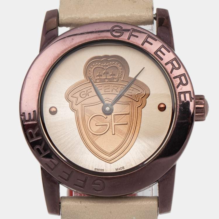 Pre Owned GF Ferre Multicolor PVD Coated Stainless Steel Leather 9085L Women's Wristwatch 32 mm 