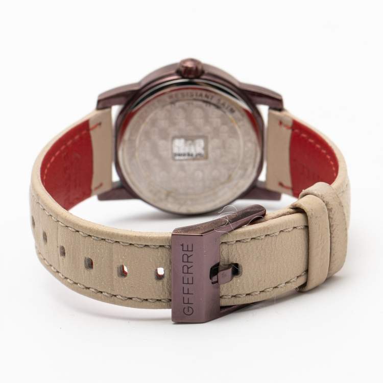 Pre Owned GF Ferre Multicolor PVD Coated Stainless Steel Leather 9085L Women's Wristwatch 32 mm 