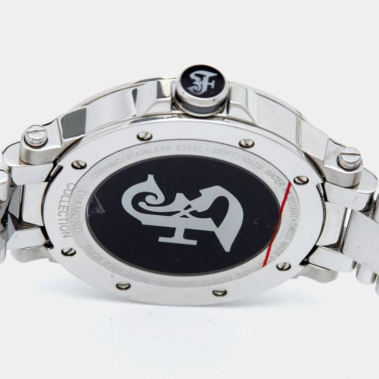 Pre Owned Gianfranco Ferre Black Mother of Pearl Stainless Steel Diamond Collection GF-L-13045 Women's Wristwatch 38 mm